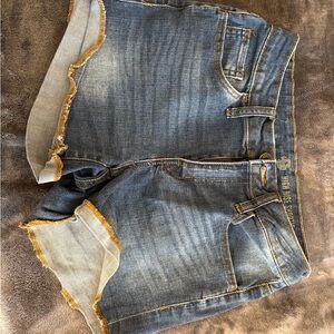 High Rise Denim Shorts with Frayed Hem